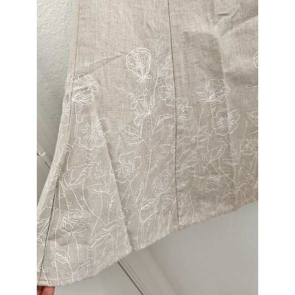 Christopher & Banks‎ Women's Skirt 12 Tan Linen Embroidered Cottagecore Fairy - Picture 3 of 9